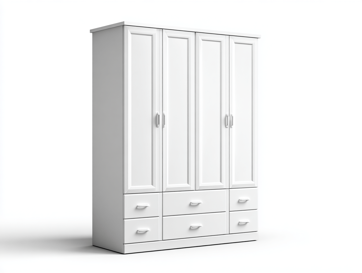 Armoire blanche – 4 portes, 6 tiroirs – design classique avec poignées en métal-Nestete