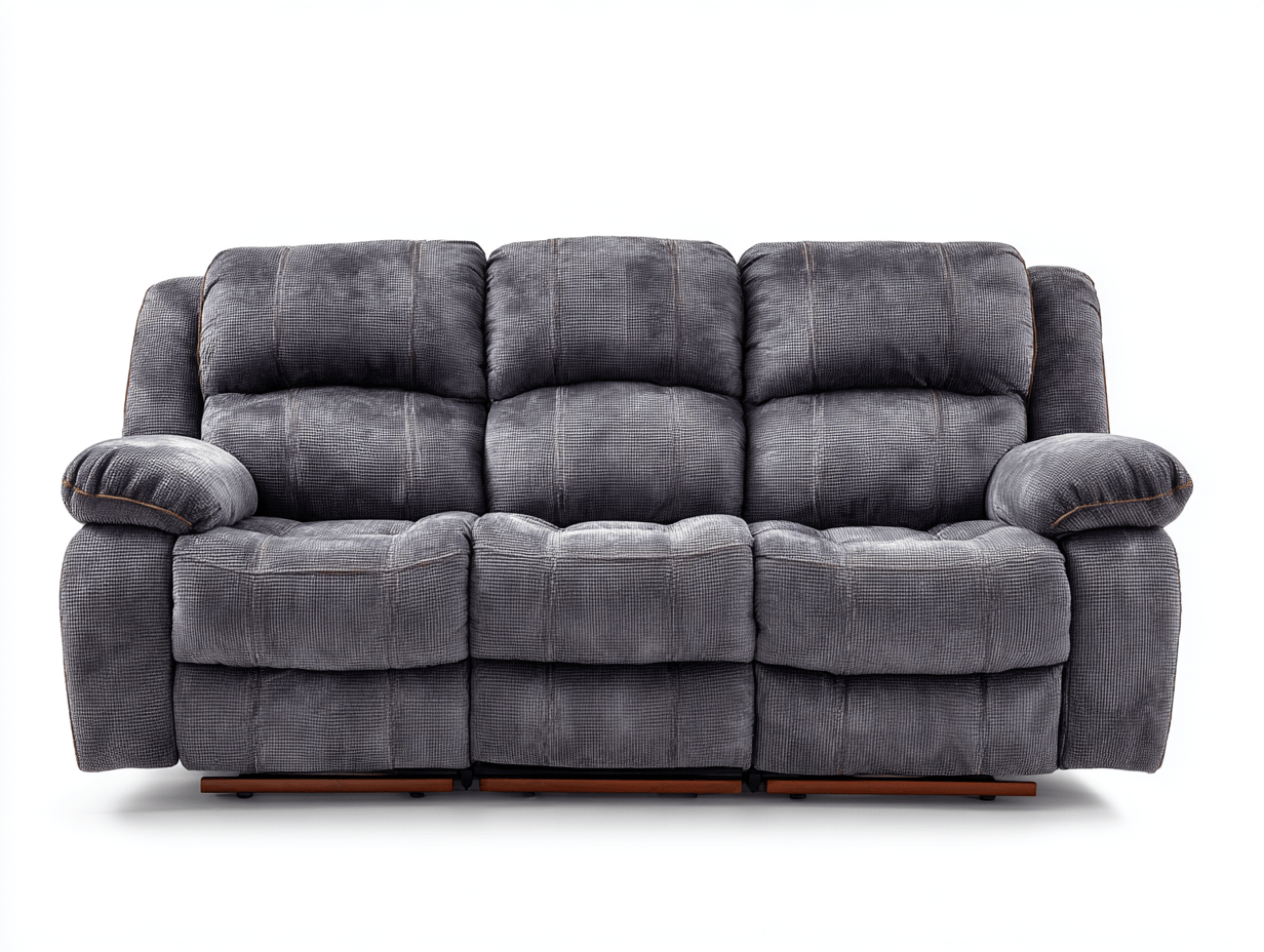 Canapé relax 3 places tissu gris foncé à surpiqûres contrastées – assise moelleuse – mécanisme manuel-Nestete