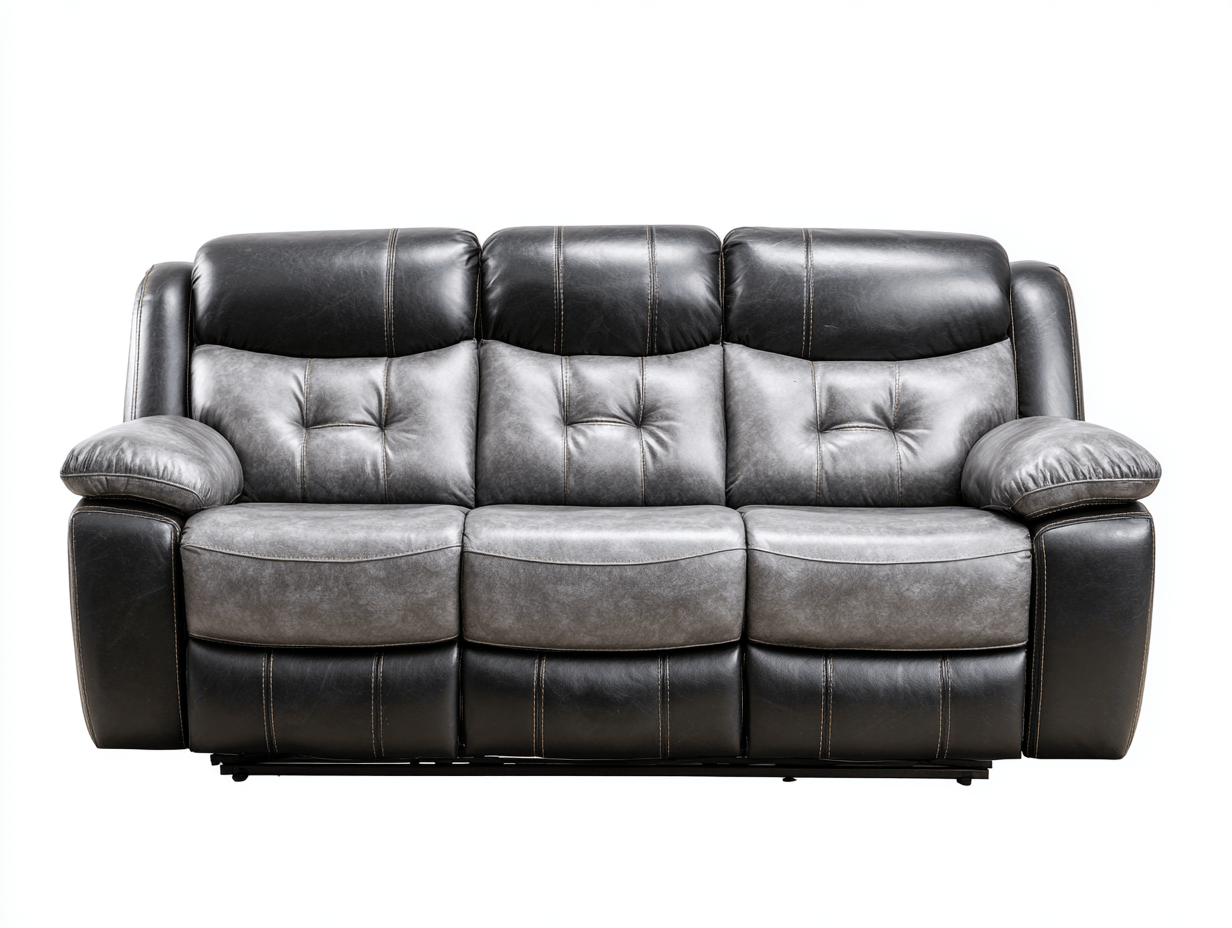 Canapé relax 3 places en simili cuir gris et noir – assise matelassée – style moderne – inclinaison manuelle-Nestete