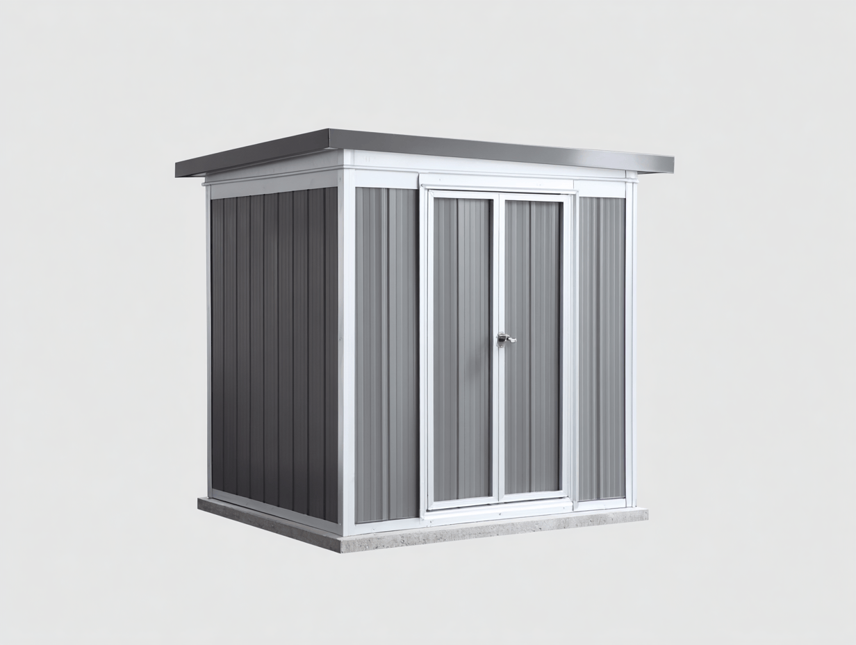 Abri de jardin en métal – gris foncé avec double porte – toit plat moderne-Nestete