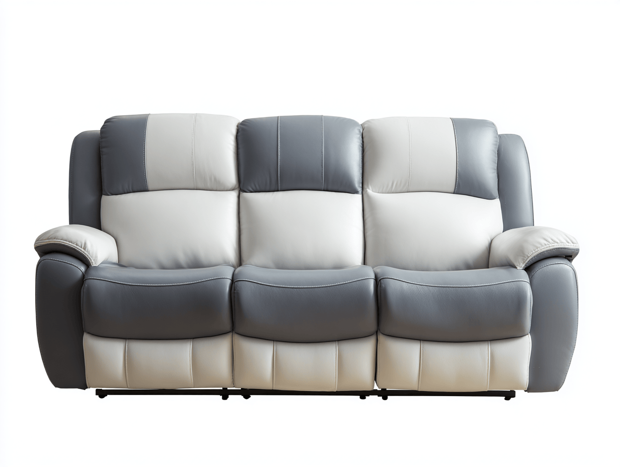 Canapé relax 3 places simili cuir gris et blanc – design bicolore moderne – inclinaison manuelle-Nestete
