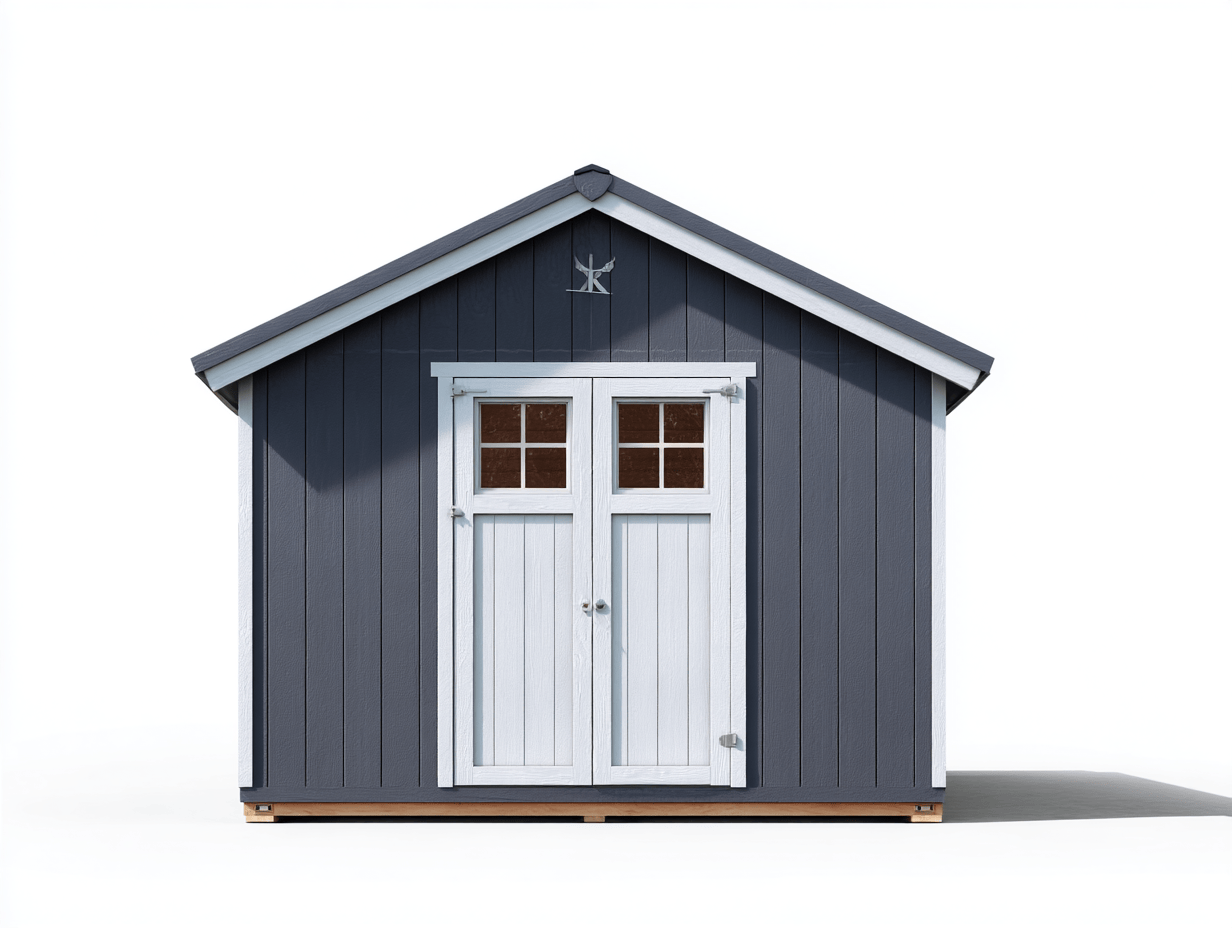 Abri de jardin en bois – gris anthracite avec porte vitrée blanche – style grange classique-Nestete