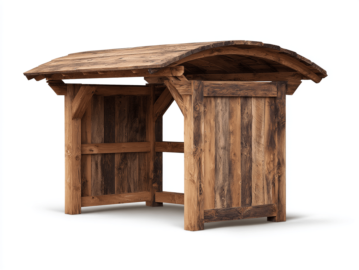 Abri à bûches en bois – pin recyclé avec toit courbé – style rustique naturel-Nestete