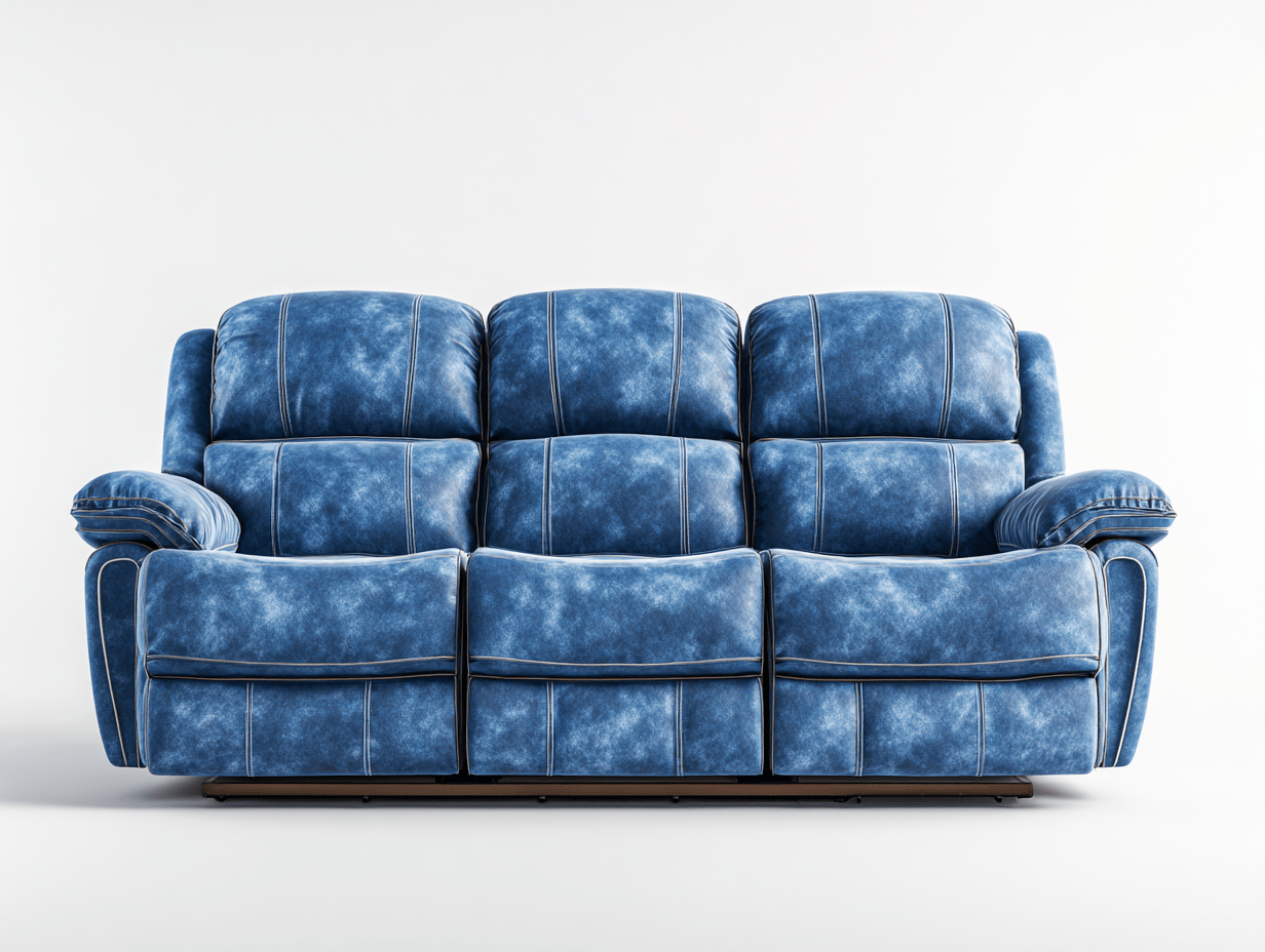 Canapé relax 3 places tissu – bleu effet vieilli – avec repose-pieds intégrés et dossier inclinable-Nestete