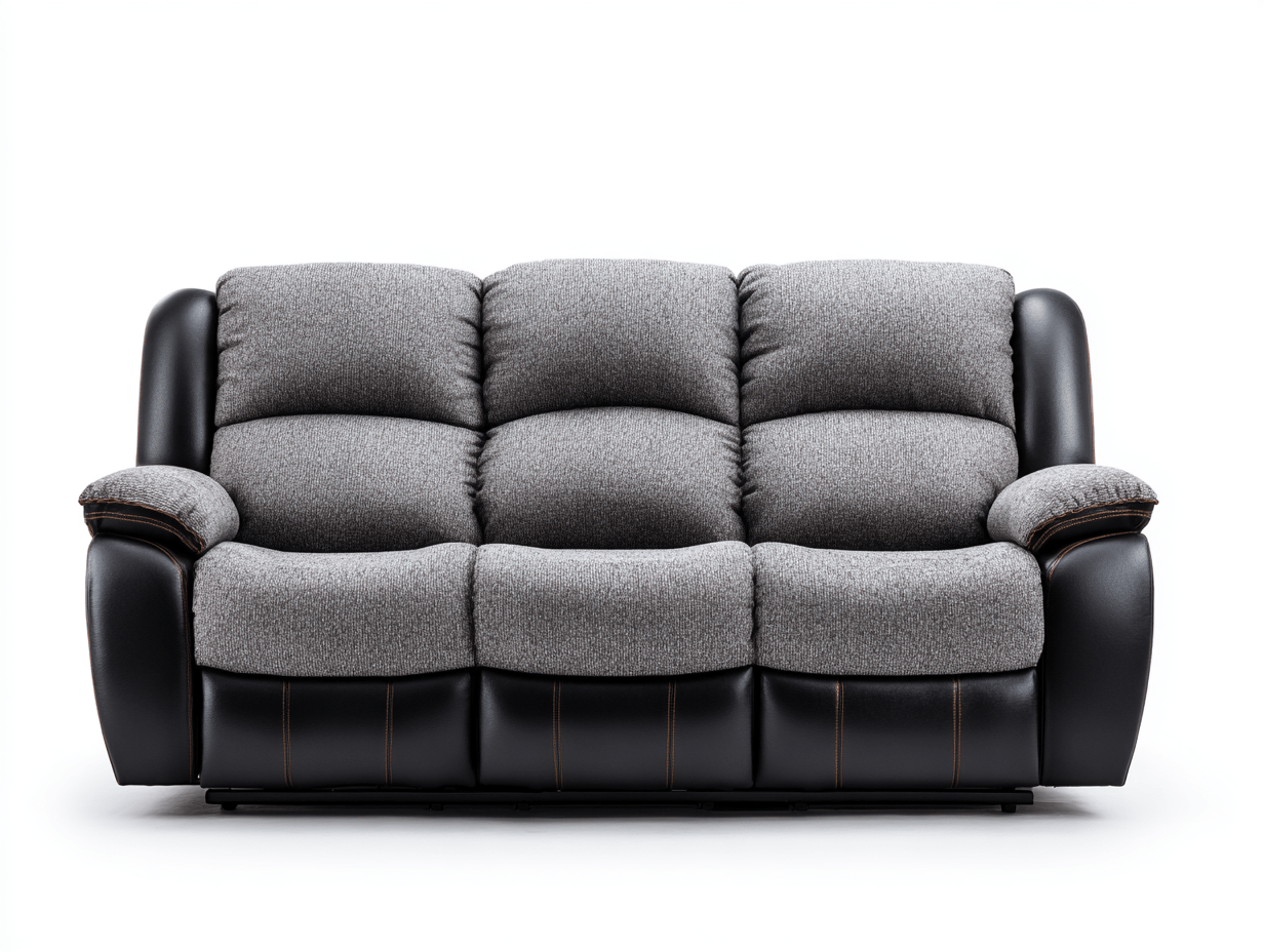 Canapé relax manuel 3 places en tissu gris chiné et similicuir noir – style contemporain confortable-Nestete