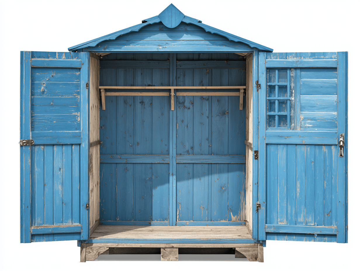 Abri de rangement en bois – finition bleu vieilli avec portes battantes et tringle – style vintage pour jardin-Nestete