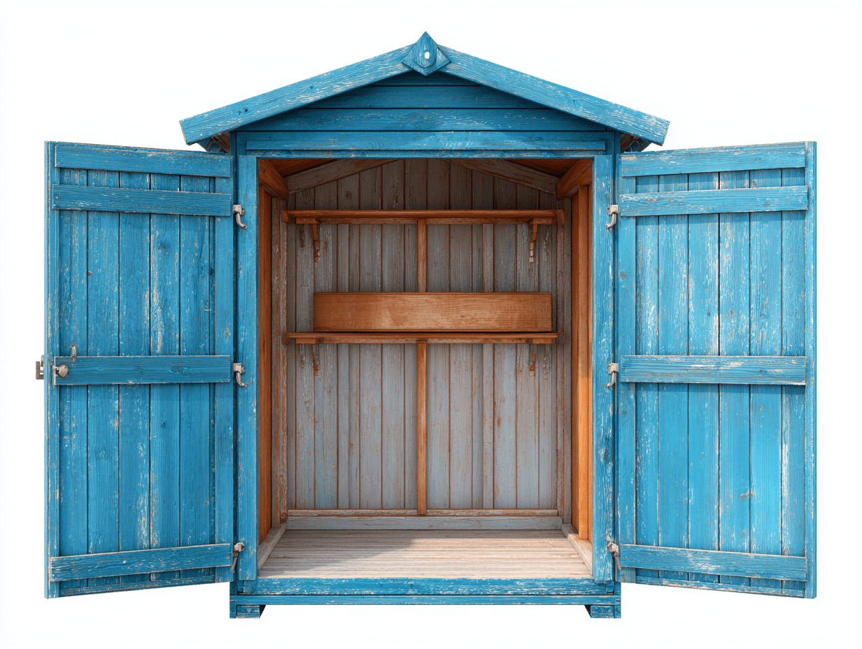 Abri de jardin en bois – bleu vieilli à double porte – style rustique avec étagère haute intégrée-Nestete