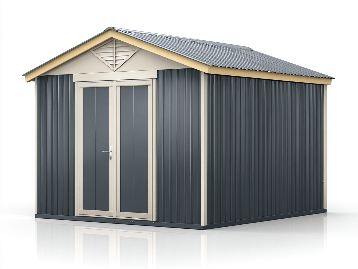 Abri de jardin en métal double porte – gris anthracite et crème – avec grille d’aération décorative-Nestete