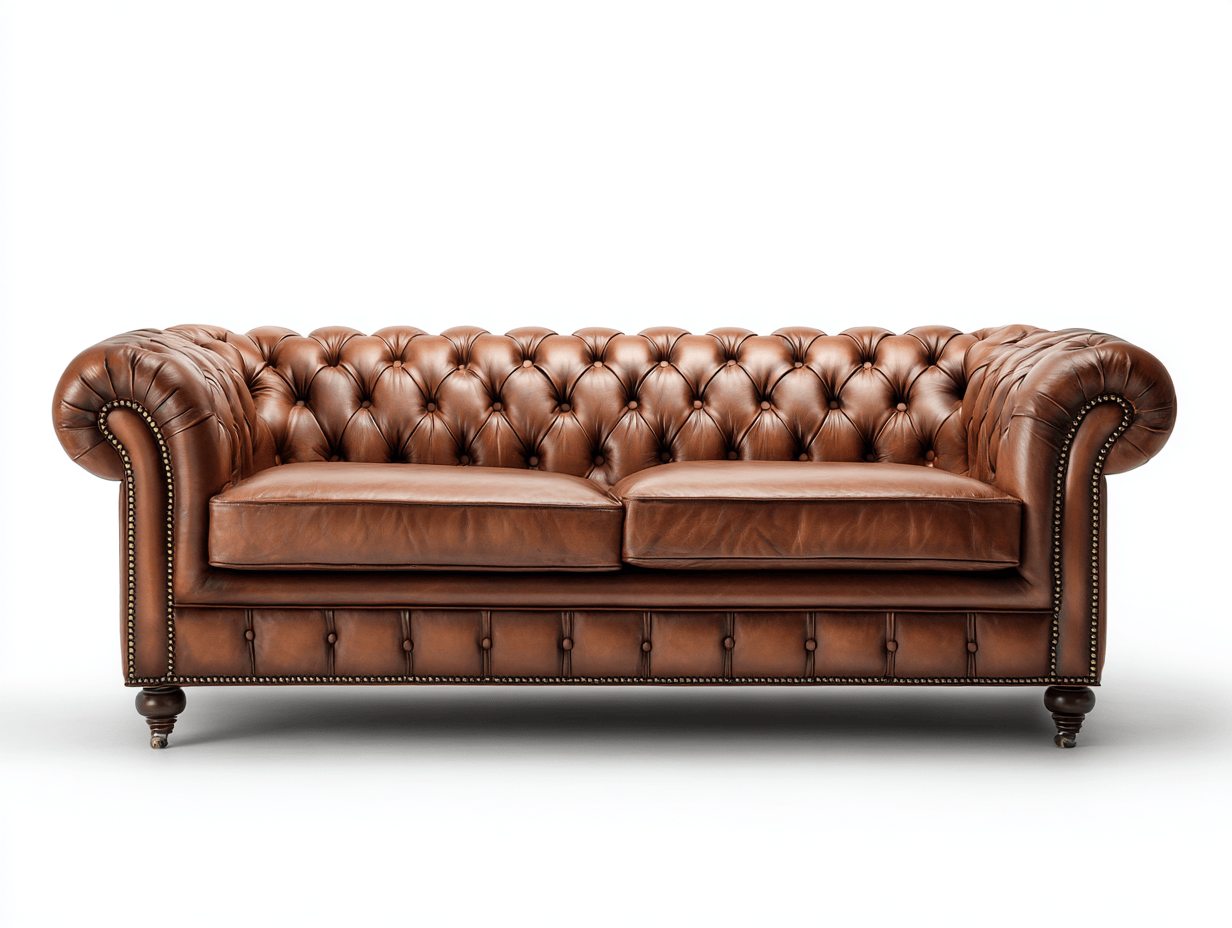 Canapé 3 places cuir marron – style Chesterfield – capitonné avec clous décoratifs-Nestete
