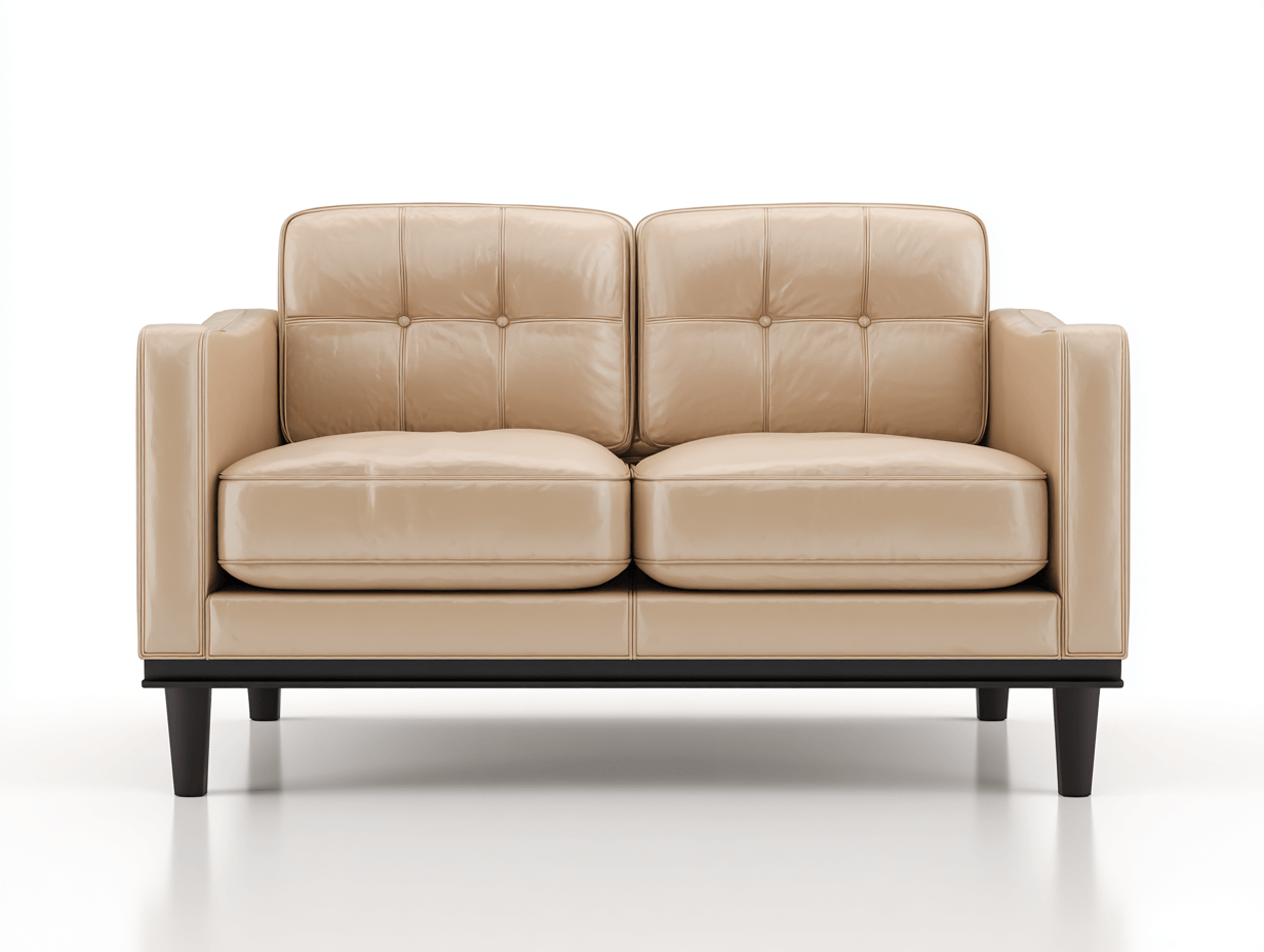 Canapé 2 places en cuir – beige – pieds noirs style classique contemporain-Nestete