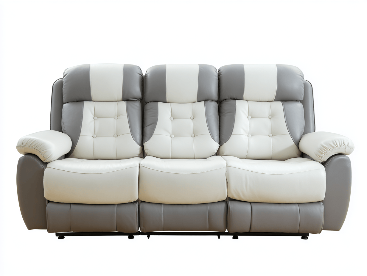 Canapé relax manuel 3 places en cuir synthétique gris et blanc – capitonné élégant-Nestete