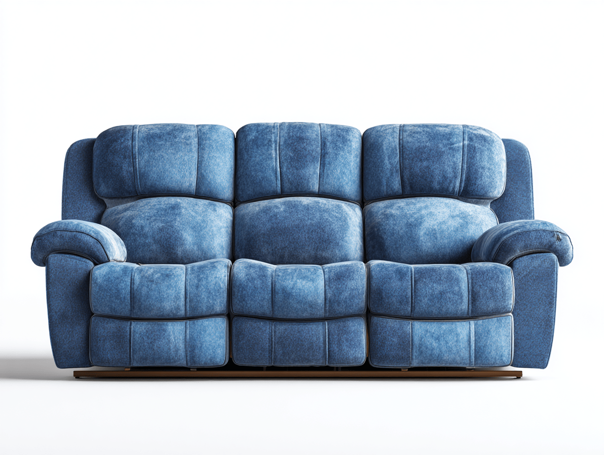 Canapé relax 3 places tissu – bleu jean – avec dossier inclinable et repose-pieds intégré-Nestete
