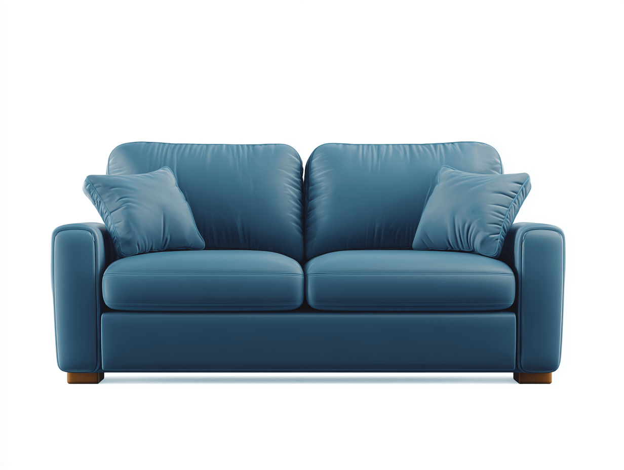 Canapé 2 places en tissu bleu – avec deux coussins de dossier et deux coussins décoratifs – style moderne cosy-Nestete