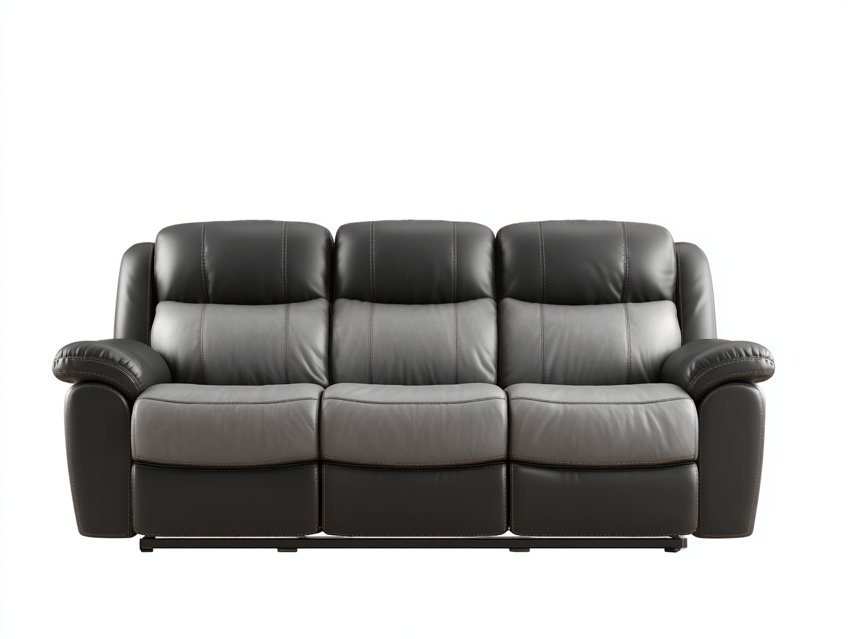 Canapé relax 3 places en simili cuir noir et gris – assise moelleuse – style classique – fonction inclinable manuelle-Nestete