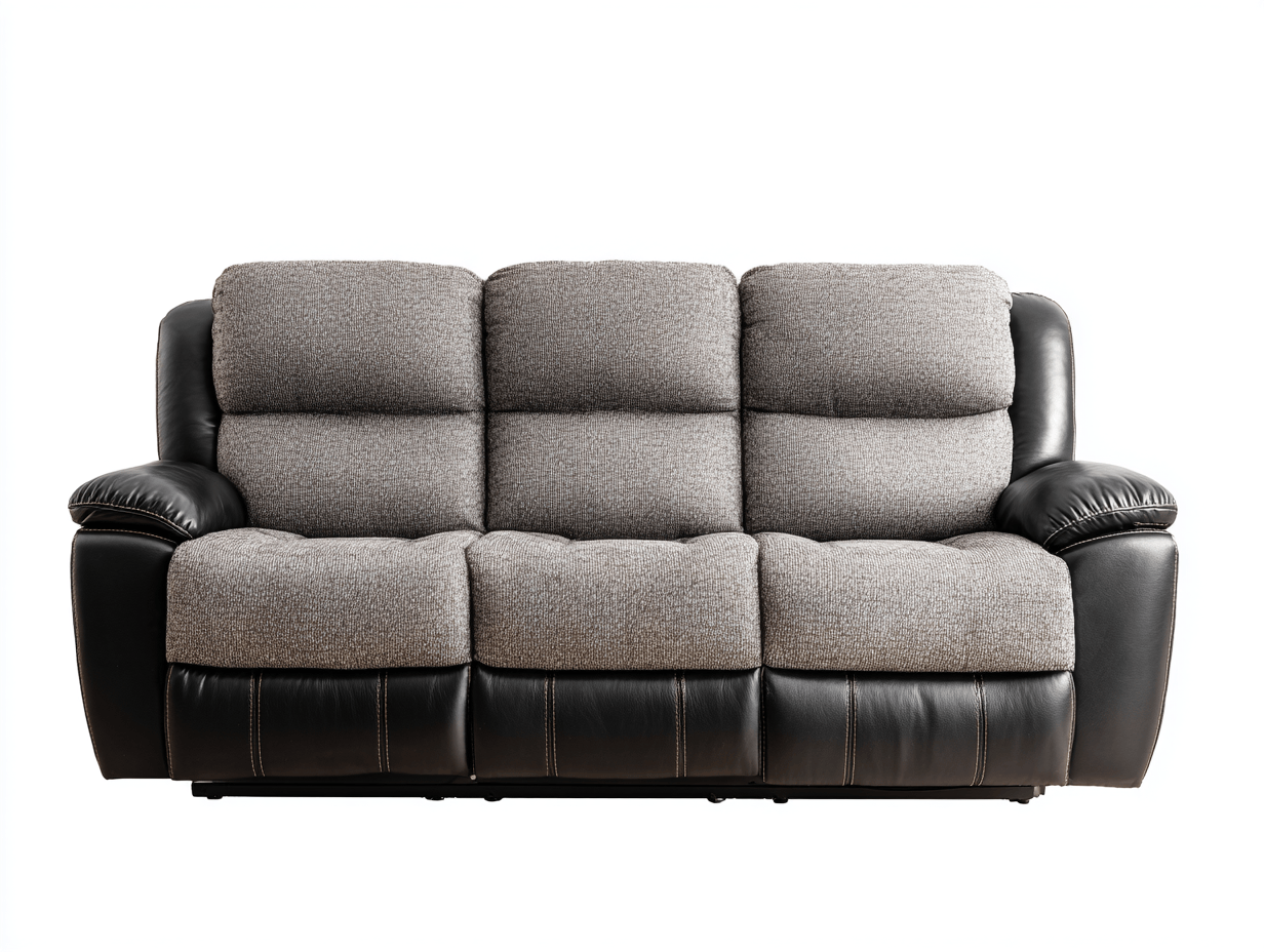 Canapé fixe 3 places en tissu gris et simili cuir noir – design moderne rembourré-Nestete