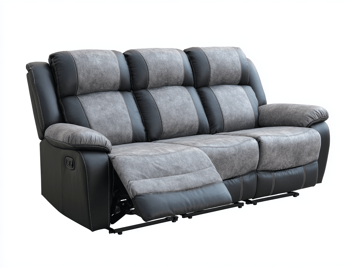 Canapé relax 3 places en cuir synthétique gris et noir – inclinaison manuelle-Nestete