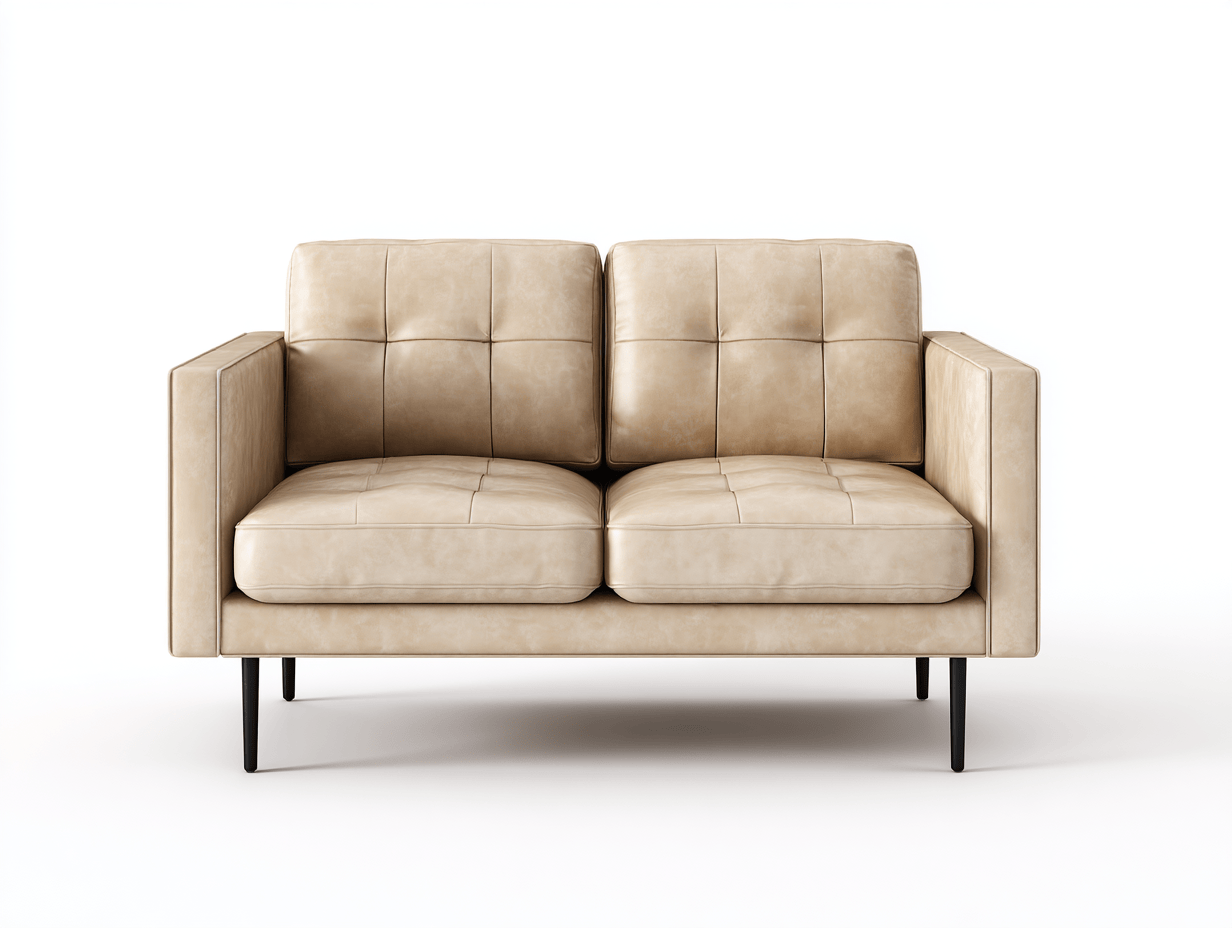 Canapé 2 places cuir beige – style moderne – avec pieds noirs-Nestete