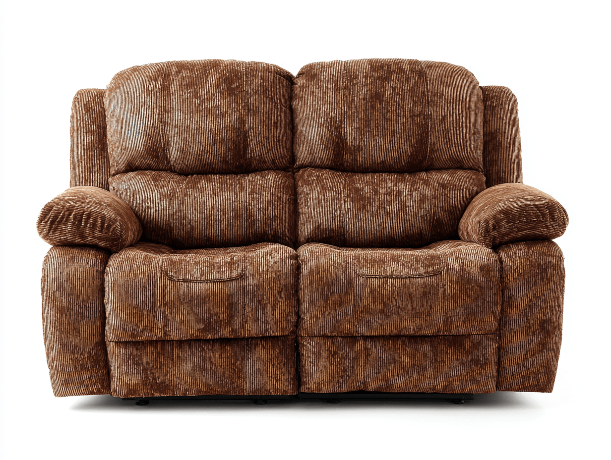 Canapé relax 2 places en tissu chenille brun – double inclinaison manuelle – accoudoirs rembourrés-Nestete