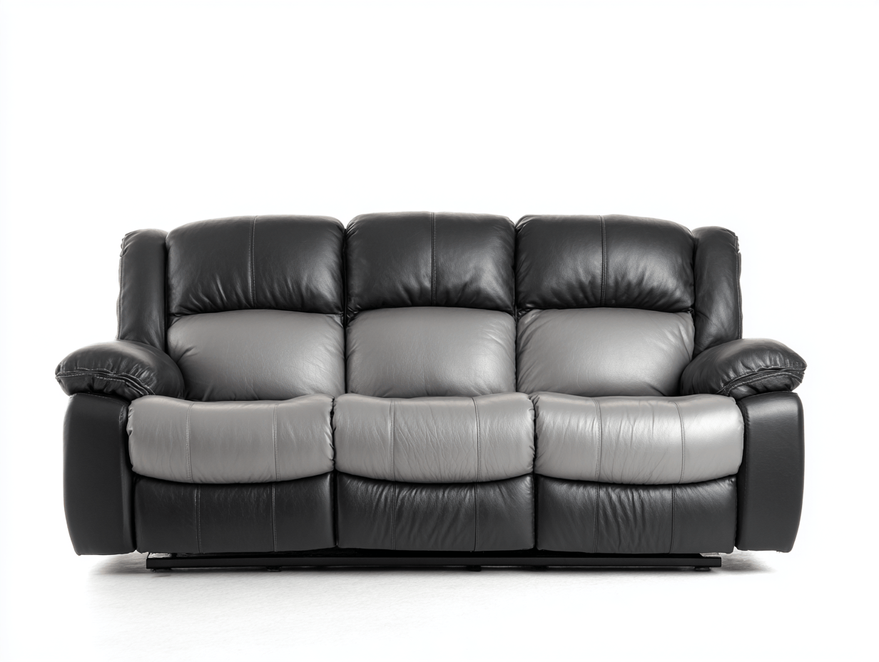 Canapé relax 3 places en simili cuir noir et gris – inclinaison manuelle-Nestete