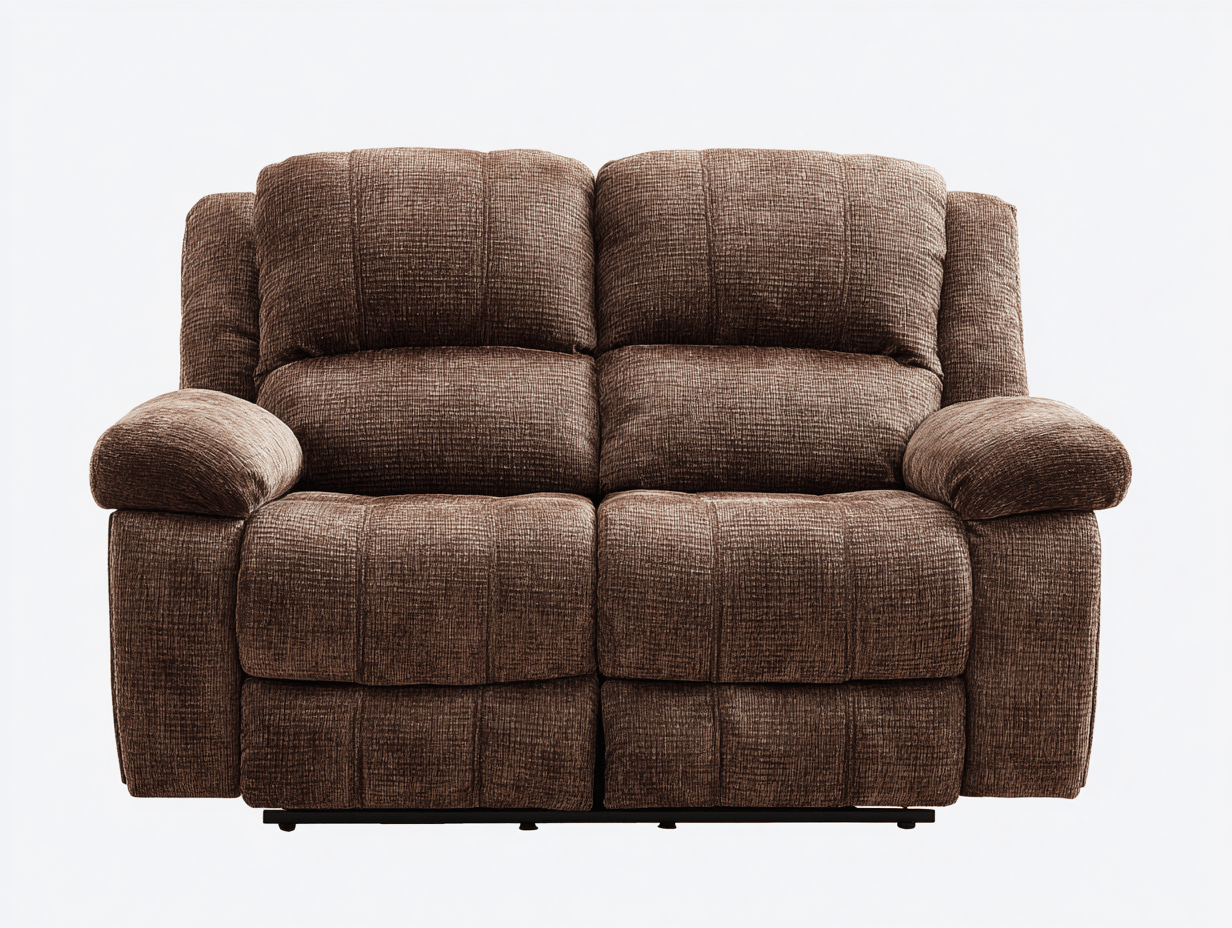 Canapé relax 2 places en tissu chenille brun – dossier inclinable manuel – assise généreuse rembourrée-Nestete