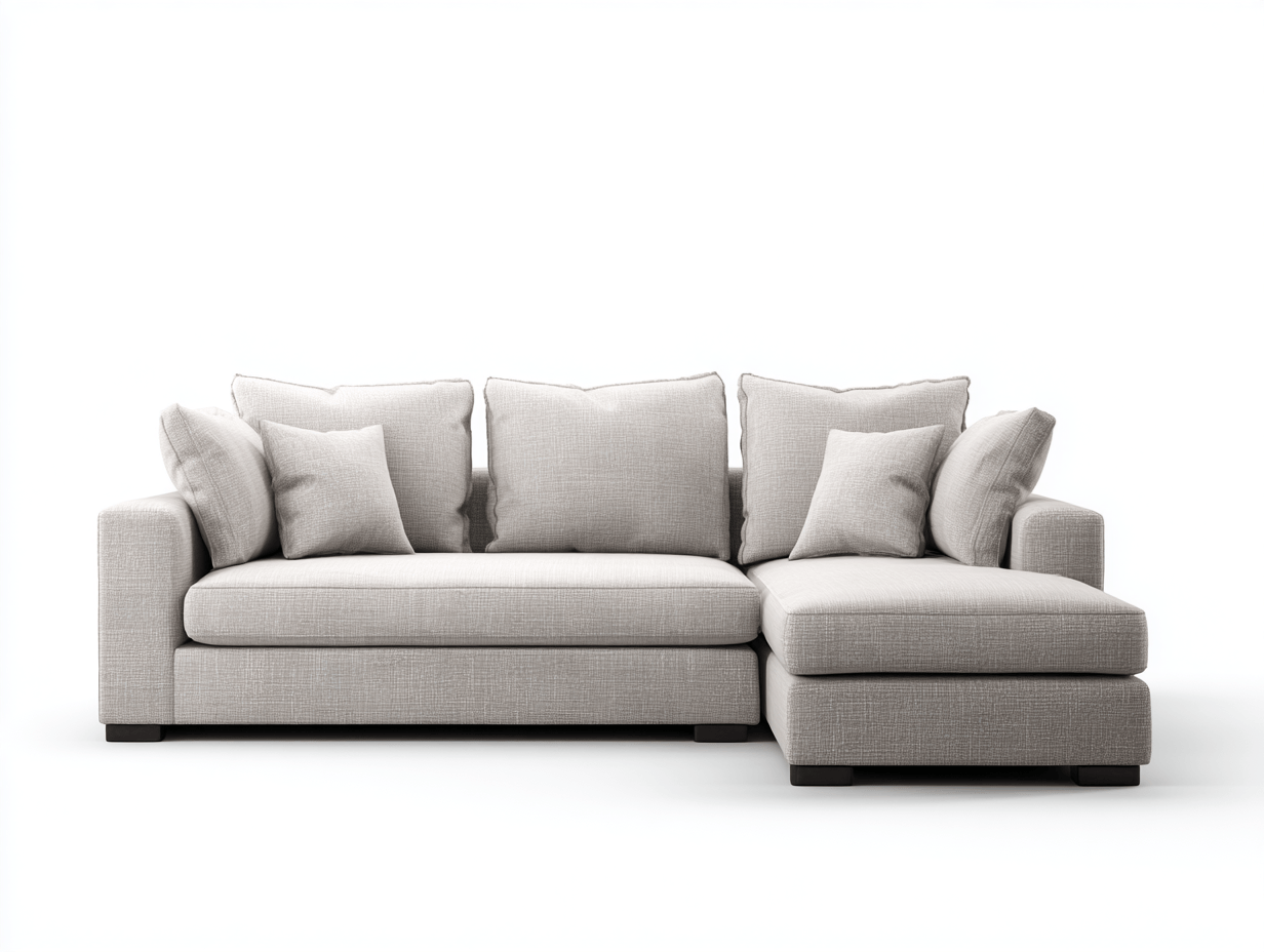 Canapé d'angle gauche en tissu gris clair - 3 coussins et 4 oreillers - design moderne et confortable-Nestete