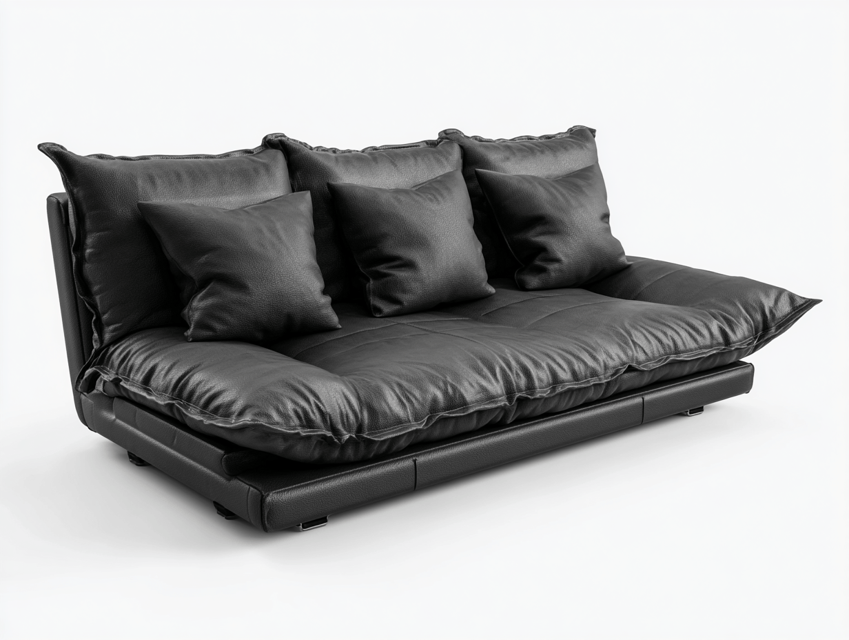 Canapé-lit 3 places en similicuir noir – avec trois coussins de dossier et trois coussins décoratifs – convertible moderne-Nestete