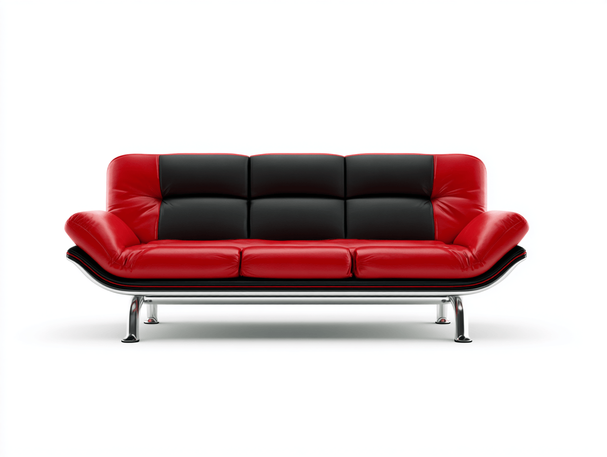 Canapé 2 places rembourré en similicuir – rouge/noir – style contemporain incurvé-Nestete