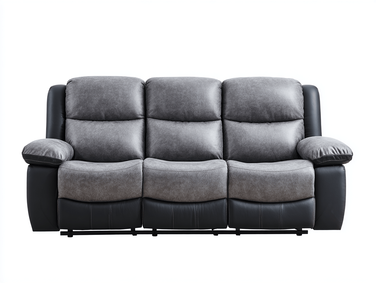 Canapé relax 3 places en cuir synthétique gris et noir – design ergonomique-Nestete