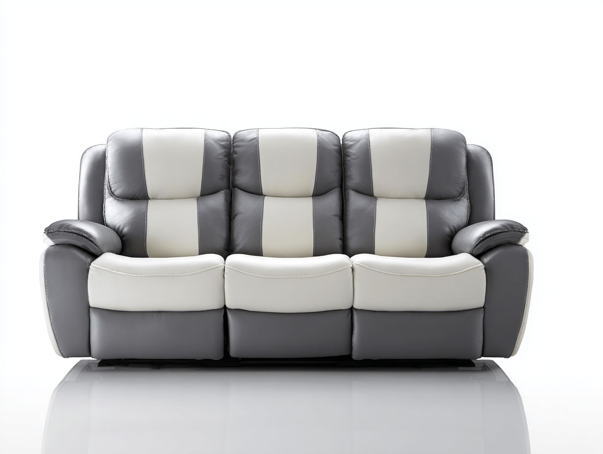 Canapé relax manuel 3 places en cuir synthétique bicolore gris clair et blanc – style moderne ergonomique-Nestete