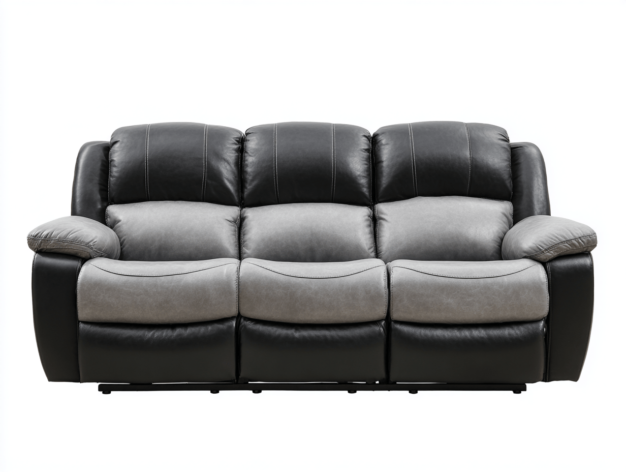 Canapé relax 3 places en simili cuir bicolore noir et gris – design contemporain – inclinaison manuelle-Nestete