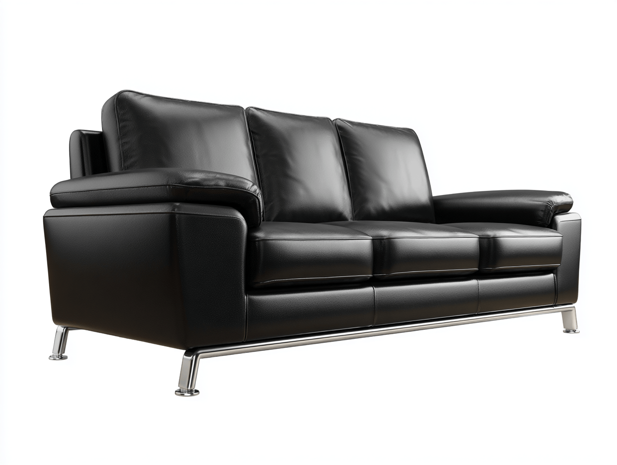 Canapé 3 places en cuir noir avec pieds en métal – style moderne – 3 coussins de dossier-Nestete