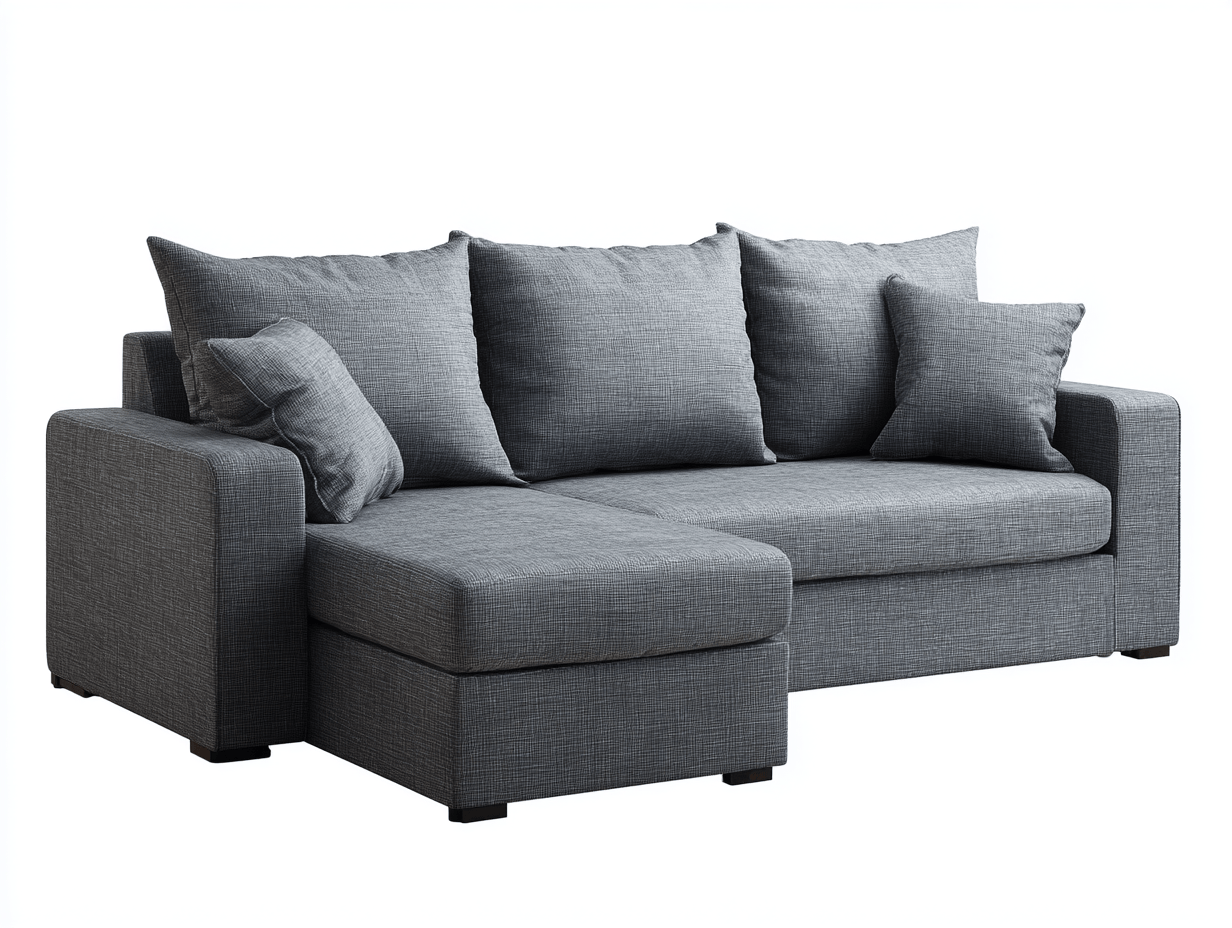 Canapé d'angle avec méridienne droite – tissu gris foncé – 3 coussins et 2 oreillers – style moderne avec espace détente-Nestete