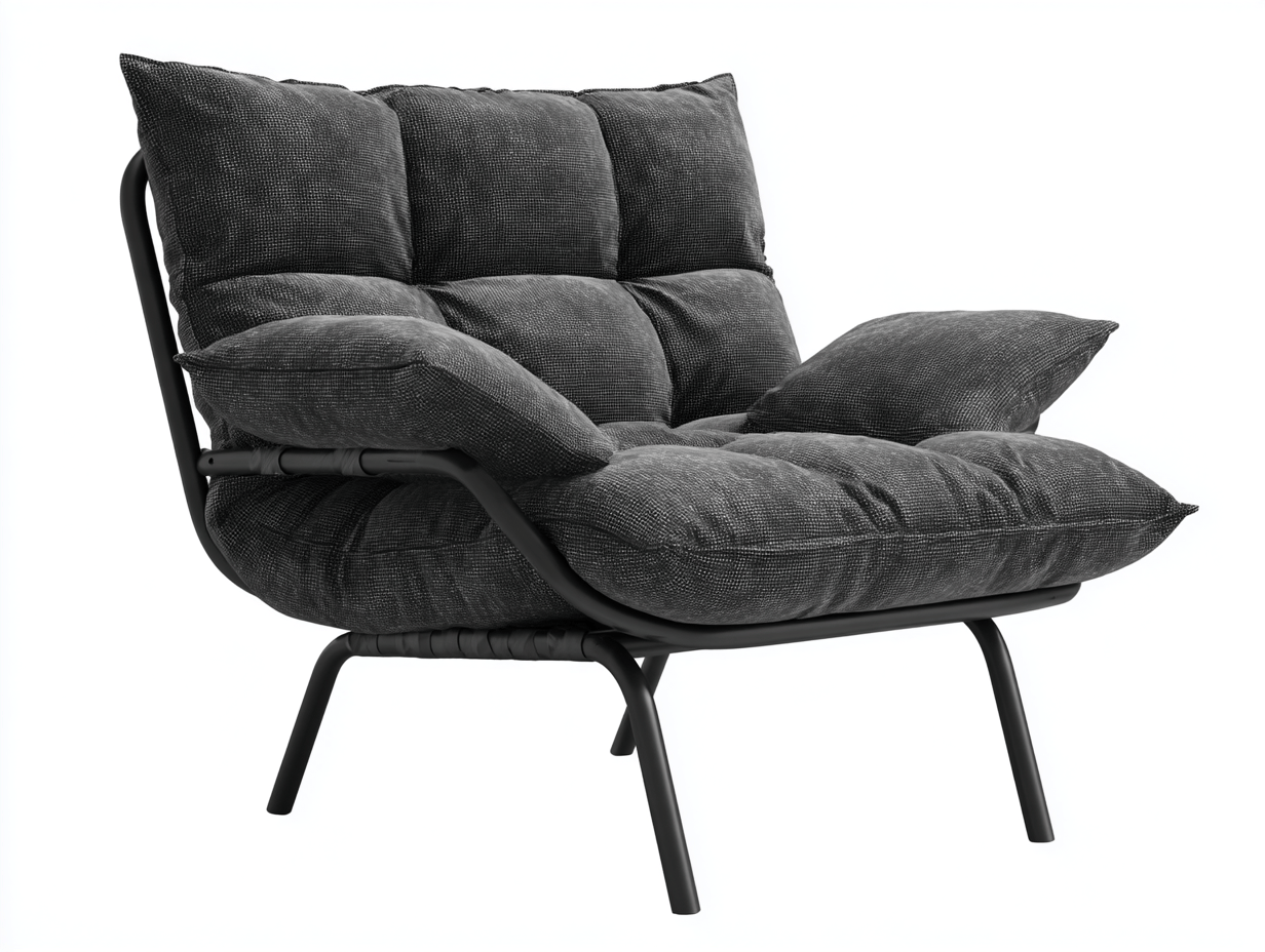 Fauteuil relax en tissu gris foncé – structure métal – style cocooning moderne-Nestete