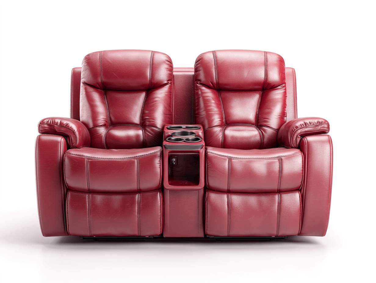 Canapé inclinable 2 places en cuir rouge – avec console de rangement et porte-gobelets – design ergonomique-Nestete