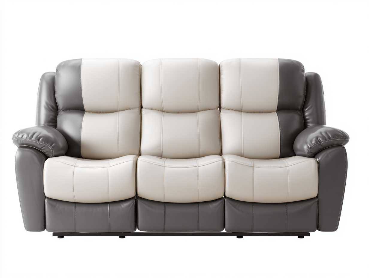 Canapé relax 3 places simili cuir beige et gris foncé – style structuré – inclinaison manuelle-Nestete