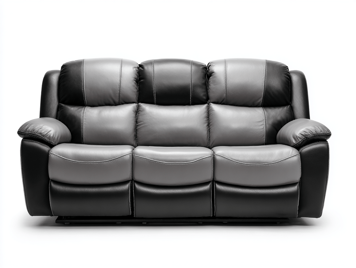 Canapé relax 3 places simili cuir noir et gris – design bicolore structuré – inclinaison manuelle-Nestete