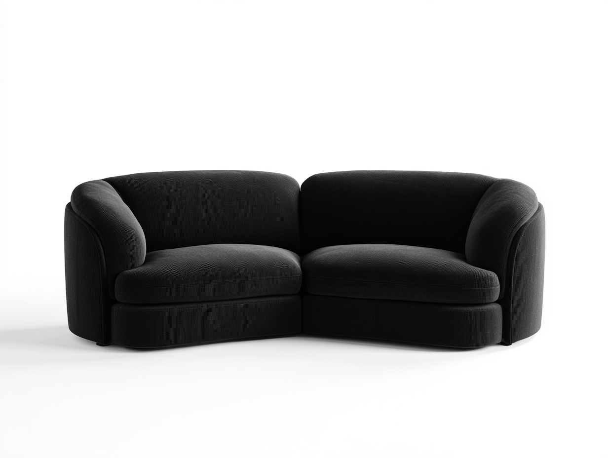 Canapé d'angle tissu – noir – sans coussin – style rétro incurvé-Nestete