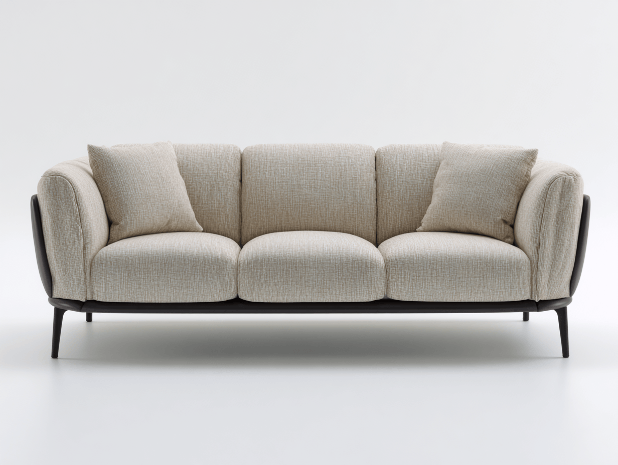 Canapé 3 places tissu beige structure noire – design moderne – avec 3 coussins et 2 oreillers – pour salon-Nestete