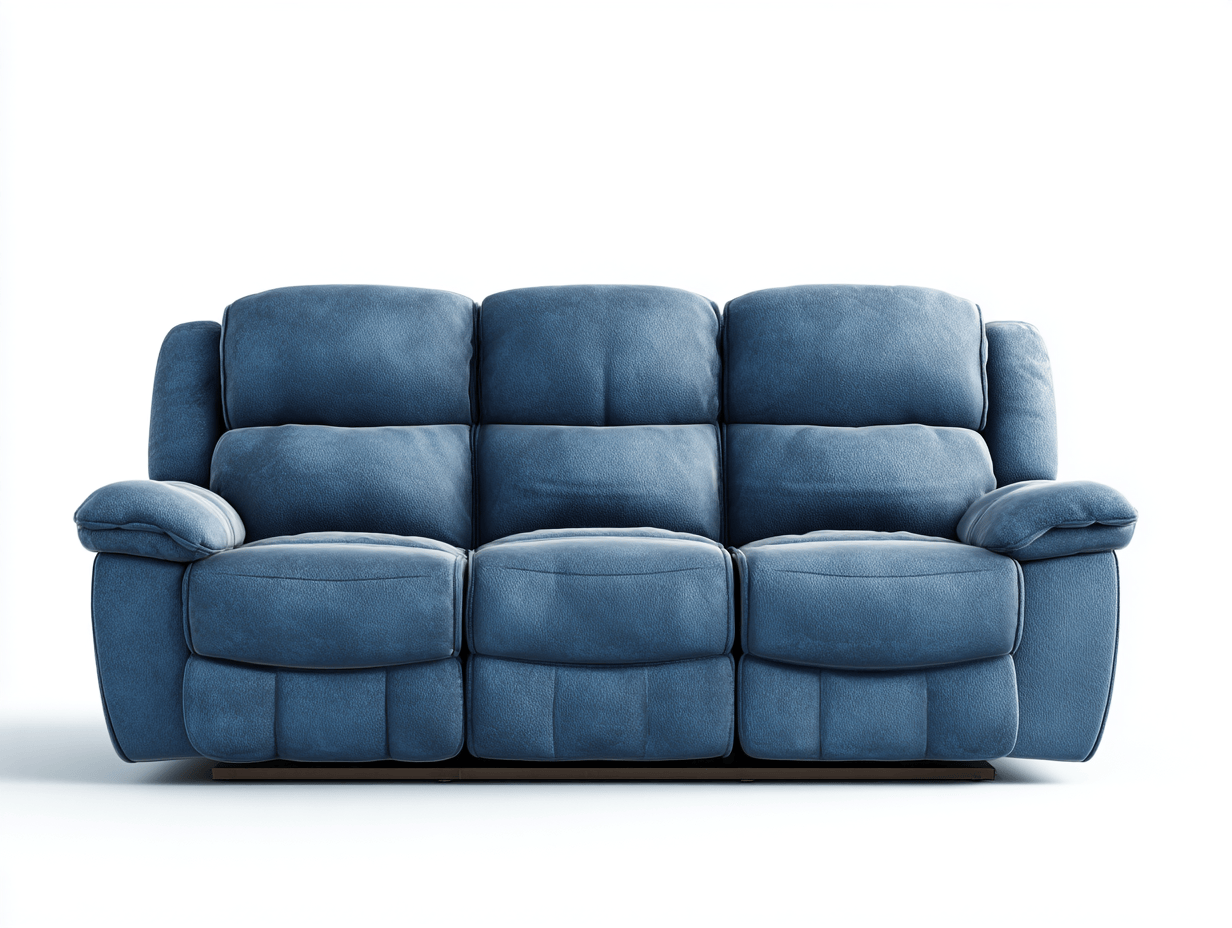 Canapé relax 3 places en tissu microfibre bleu – coussins épais – style moderne-Nestete