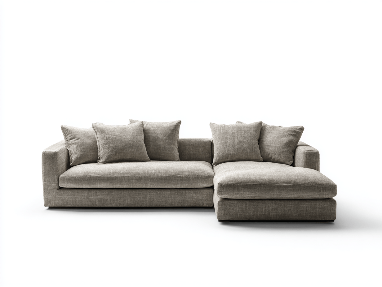 Canapé d'angle gauche en tissu gris clair - 5 coussins décoratifs - design moderne et confortable-Nestete