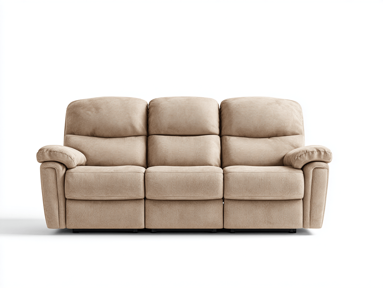 Canapé relax 3 places tissu – beige sable – avec dossier inclinable et repose-pieds-Nestete