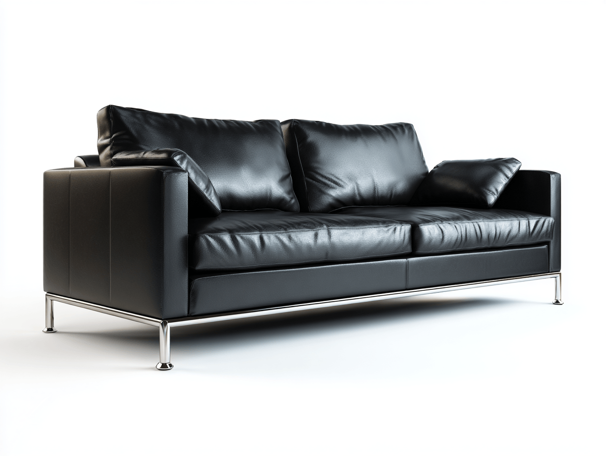 Canapé 2 places en cuir noir avec pieds métalliques – style moderne industriel – 2 coussins et 2 oreillers décoratifs-Nestete