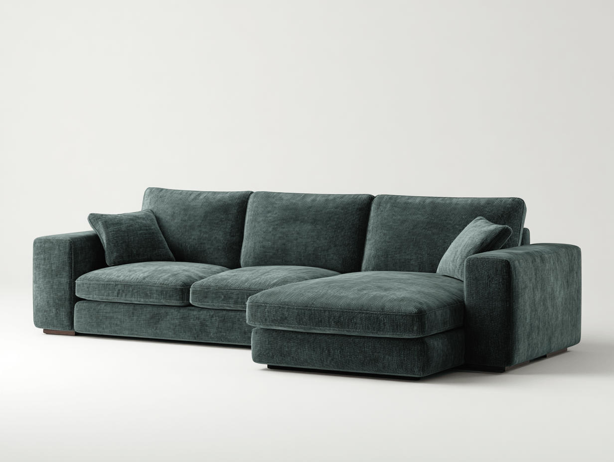 Canapé d'angle tissu – vert foncé – style moderne avec méridienne gauche-Nestete