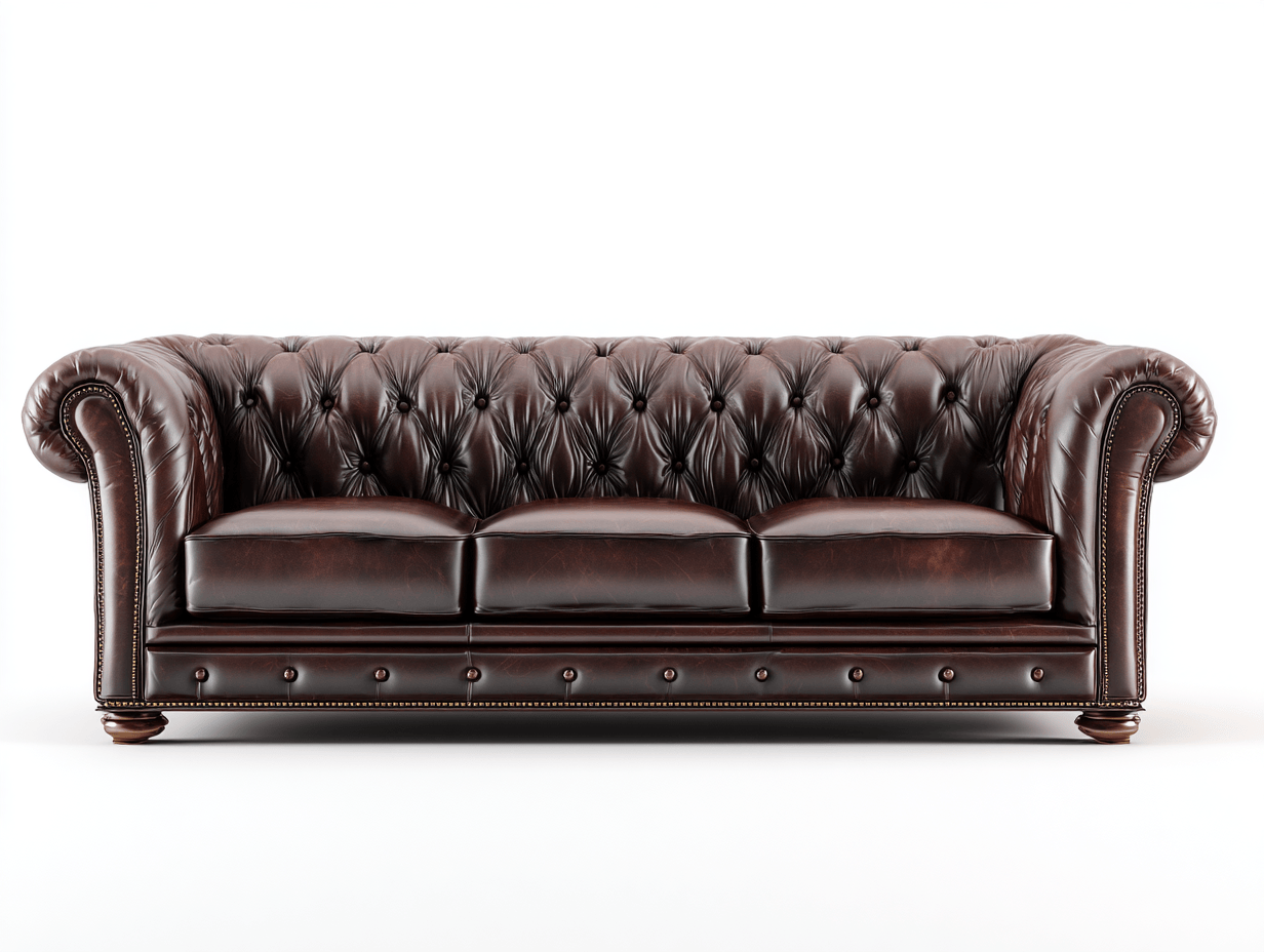 Canapé 3 places en cuir capitonné – marron foncé – style Chesterfield britannique-Nestete