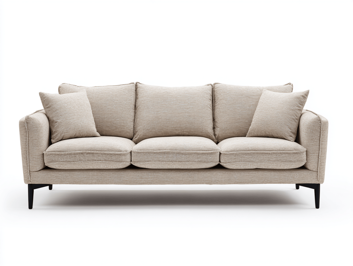 Canapé 3 places tissu beige pieds noir – design moderne – avec 3 coussins et 2 oreillers – pour salon-Nestete
