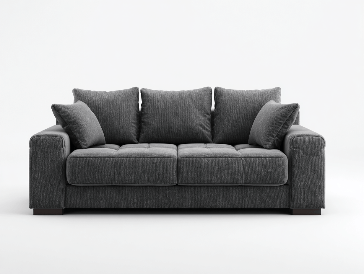 Canapé tissu gris anthracite 3 places – avec 3 coussins de dossier et 2 coussins décoratifs – assise capitonnée – pour salon contemporain-Nestete