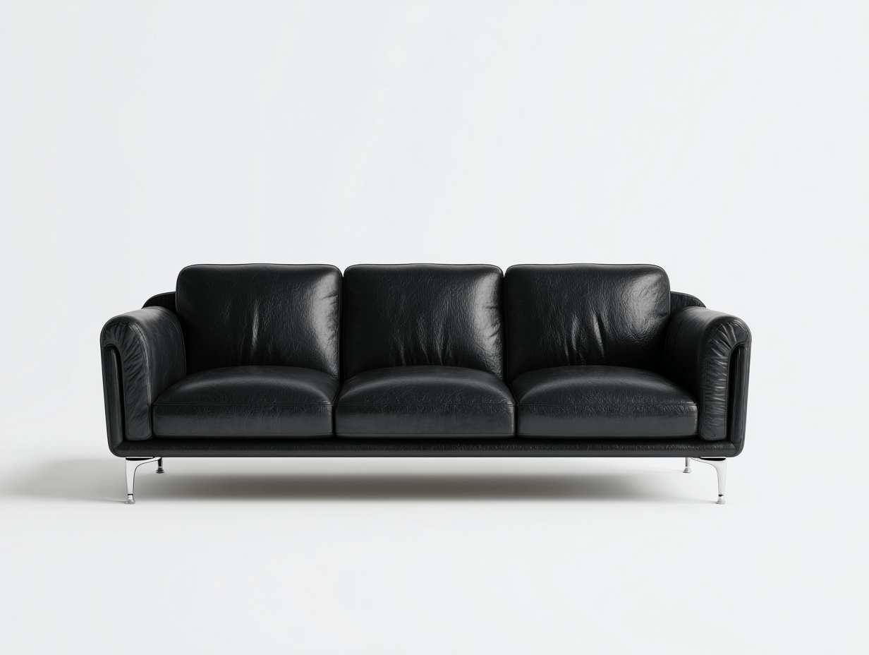 Canapé 3 places en cuir véritable noir – pieds chromés – style moderne épuré-Nestete