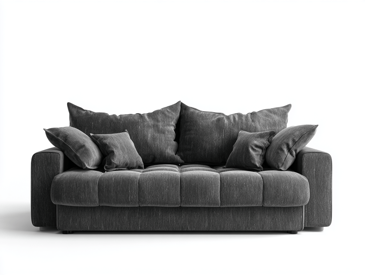 Canapé 3 places tissu – gris foncé – avec coussins de dossier et oreillers décoratifs-Nestete