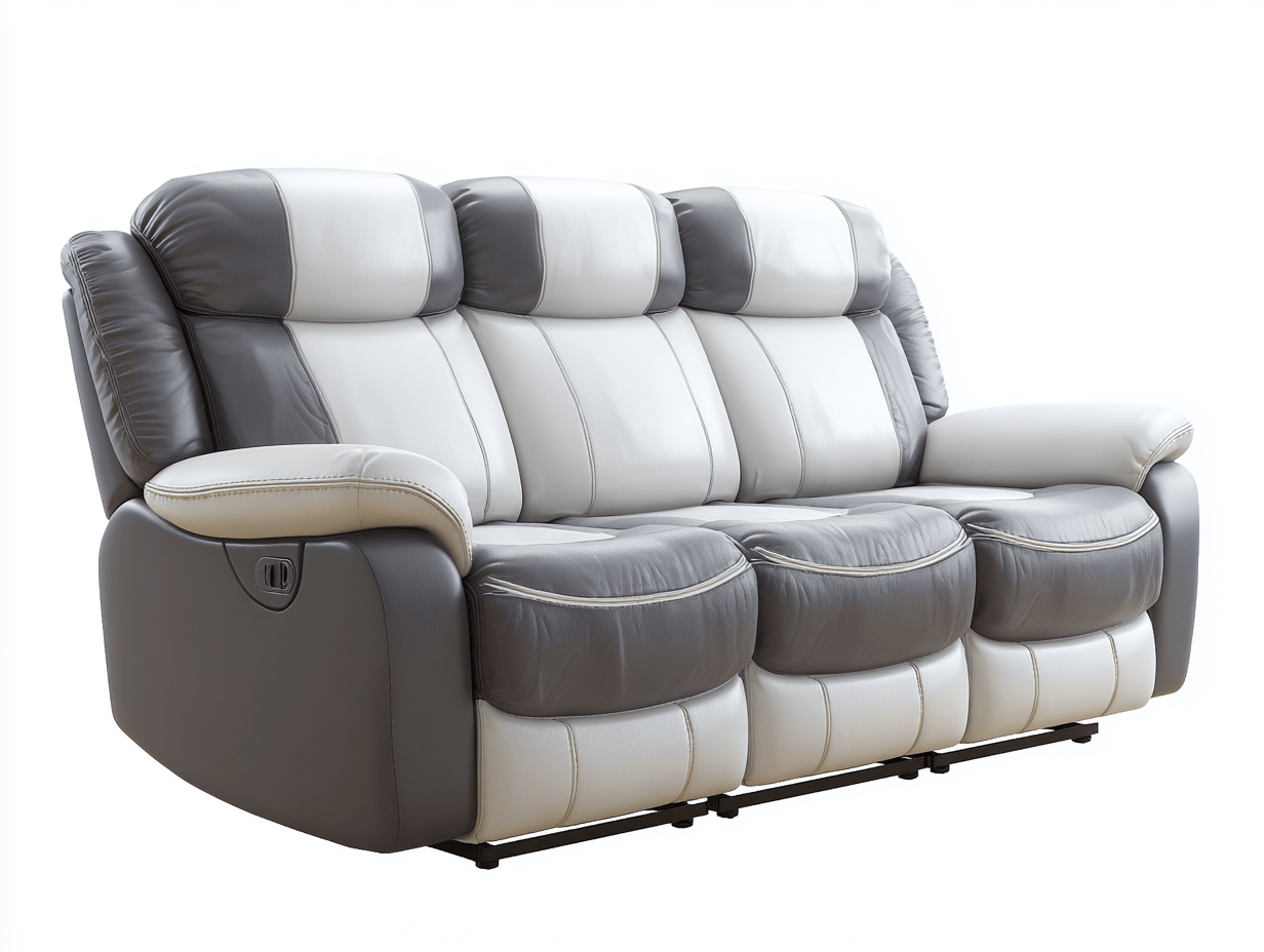 Canapé relax 3 places simili cuir blanc et gris – rembourrage épais – levier d’inclinaison manuel-Nestete