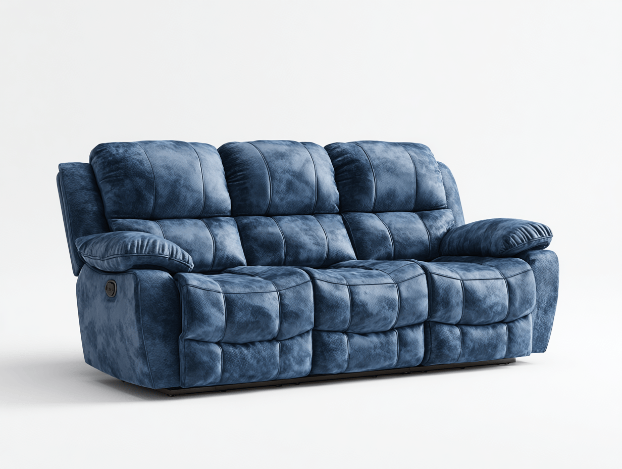 Canapé relax 3 places en tissu bleu – design ergonomique – accoudoirs rembourrés-Nestete